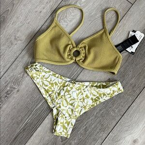 Volcom Olive Green Textured Ring Bikini Set